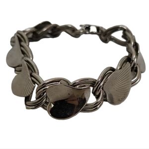 Vintage Silver Tone Ivy Leaf Double Curb Chain Bracelet; Vintage Chain Bracelet